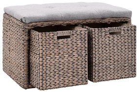 vidaXL Banco com 2 cestos erva marinha 71x40x42 cm cinzento