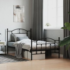vidaXL Estrutura de cama com cabeceira e pés 100x190 cm metal preto