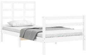 Estrutura cama de solteiro c/ cabeceira madeira maciça branco