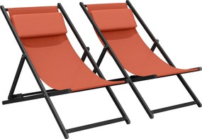 Outsunny Conjunto de 2 Espreguiçadeiras Espreguiçadeira Dobrável com Apoio de Cabeça em Textilene 60x100x85 cm Vermelho Tijolo | Aosom Portugal