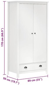 Roupeiro 2 portas Hill 89x50x170 cm pinho maciço branco