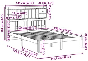 Cama com estante sem colchão 140x190 cm pinho maciço