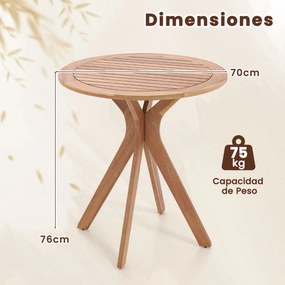 Mesa jardim para exterior redonda Madeira de Acácia com tampo ranhurado e base em forma de X  70cm Natural