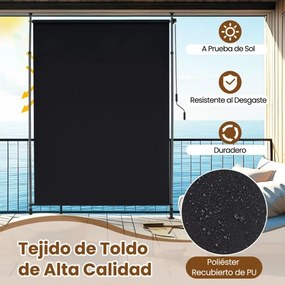 Toldo retrátil vertical 250 x 220-310 cm enrolável para exterior com altura ajustável com manivela para varanda ou piscina Preto