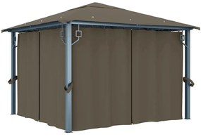 Gazebo c/ cortinas e cordões luzes LED 3x3 m alumínio cinza-ac.