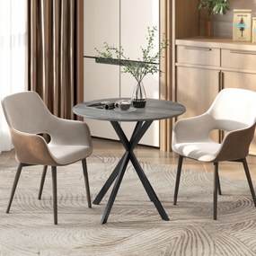 Mesa de Jantar Redonda para 2 Pessoas (CADEIRAS NÃO INCLUIDAS), 80 x 80 x 75 cm, Estrutura Cruzada em Aço, Cinzenta