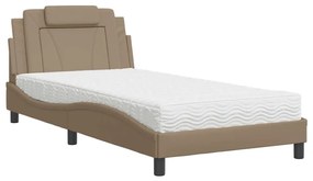 Cama com colchão 100x200 cm couro artificial cappuccino