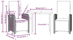 3 pcs conjunto bistrô com almofadões vime PE bege