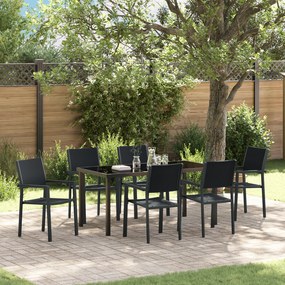 vidaXL Conjunto de Jantar de Jardim 7 Peças Preto Poli Rattan