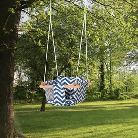 Outsunny Balanço de bebê ajustável em altura com cinto de segurança interno e externo máx. 80 kg Madeira 40x40x180 cm Azul e Branco