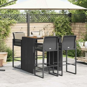 5 pcs conjunto de bar jardim c/ almofadões vime PE/acácia preto