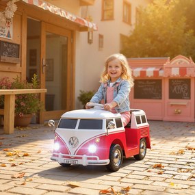 Carro elétrico infantil Volkswagen T1 com licença oficial, 12 V, com 2 motores de arranque suave, 89 x 49 x 41,5 cm, vermelho
