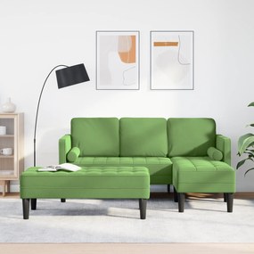 Sofá de Jardim vidaXL com Banco e Almofadas em Veludo Verde Claro em L