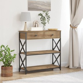 Mesa de Console vidaXL Carvalho Artesanal 75x28x75 cm Madeira e Aço
