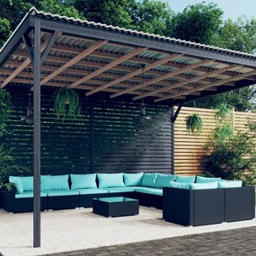 vidaXL 11 pcs conjunto lounge de jardim c/ almofadões vime PE preto