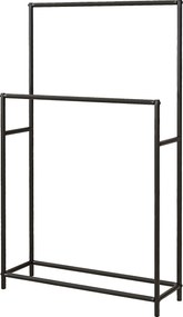 Toalheiro de pé com 2 prateleiras em metal para a casa de banho, 66 x 20 x 110 cm, preto