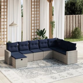 vidaXL 8 pcs conjunto sofás p/ jardim c/ almofadões vime PE cinzento