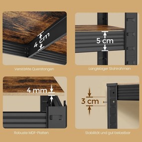Estante de aço para cargas pesadas 30 x 75 x 150 cm castanho vintage + preto