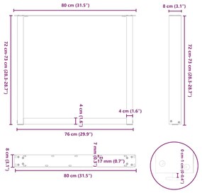 Pés para mesa de jantar em formato de U, 3 peças, aço natural, 80x(72-
