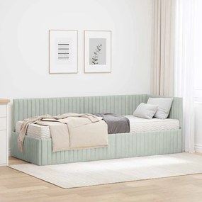vidaXL Estrutura de Cama de Canto com Colchão 2 pcs Cinzento-claro