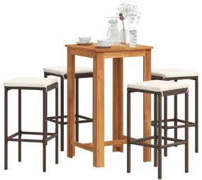 vidaXL 5 pcs conjunto de bar p/ jardim acácia maciça/vime PE castanho