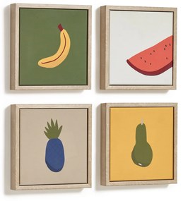 Kave Home - Set Bogumila de 4 quadros de frutas multicolor 20 x 20 cm