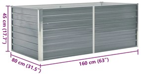Canteiro de jardim elevado 160x80x45cm aço galvanizado cinzento