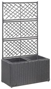 Floreira com treliça e 2 vasos 58x30x107 cm vime PE preto