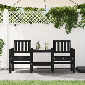 vidaXL Banco de jardim 2 lugares com mesa pinho maciço preto