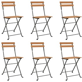 Cadeiras de bistrô dobráveis 6 pcs madeira de teca maciça e aço