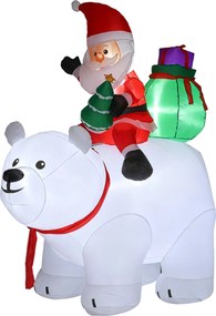 Pai Natal Insuflável Montado num Urso Polar, 180 x 100 x 200 cm, 5 Luzes LED, Branco