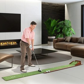 Tapete de golfe com 2 tamanhos de buracos Ajuda à prática com retorno automático da bola 302 x 32 x 32 x 15 cm