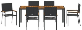Conjunto de Jantar de Jardim vidaXL de 7 Peças em Rattan Preto
