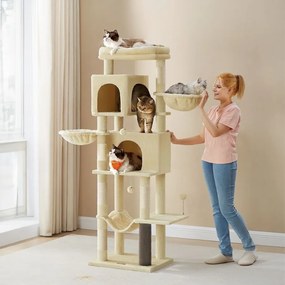 Arranhador de gatos com 175 cm de altura XL com 2 grutas bege