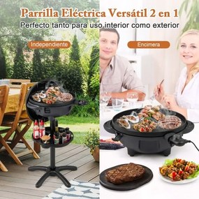 Grelhador elétrico exterior de 1200 W com placa de cozedura antiaderente de 2 zonas e temperatura ajustável Preto