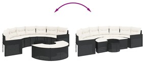 3 pcs conjunto de sofás de jardim semicircular vime PE preto