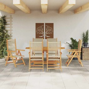 vidaXL Conjunto de Jantar de Jardim com 7 Peças, Bege, feito de Madeira Maciça de Acácia e Rattan Sintético