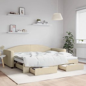 vidaXL Sofá-cama com gavetão e gavetas 90x200 cm tecido cor creme