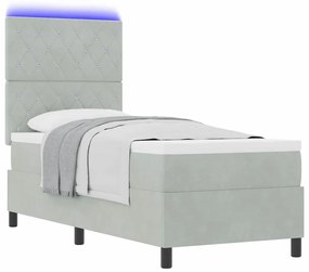 Cama Box com Colchão e Luz LED Cinza Claro 80x200 cm em Veludo