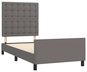 Estrutura cama c/ cabeceira couro artificial 80x200 cm cinzento