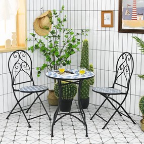 Conjunto 2 Cadeira e Mesa 3 peças de mobiliário exterior e 2 cadeiras dobráveis Desenho de mosaico para varanda de varanda de varanda de varanda