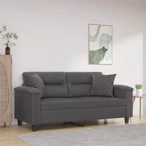 Sofá 2 lugares + almofadas decorativas 140cm couro artif. cinza