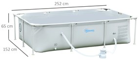 Piscina Desmontável Tubular 252x152x65cm com Depuradora de Cartucho Piscina Retangular de Exterior para Adultos e Crianças 3600L Cinza