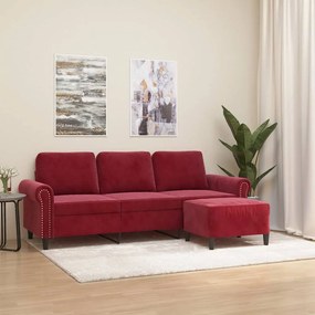 vidaXL Sofá de 3 lugares com apoio de pés 180 cm veludo vermelho tinto