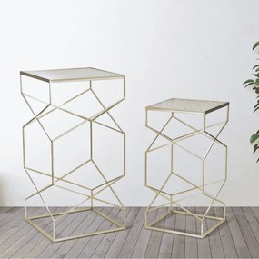CONJUNTO 2 MESAS DE APOIO 50X50X100-40X40X80 CM DOURADO