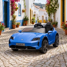 Carro elétrico para Crianças 24V Porsche Taycan Turbo S, 2 Lugares, Rodas Espuma EVA, assento couro ecológico Azul