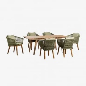 Conjunto De Mesa Extensível De Madeira (150-200x90 Cm) Naele E 6 Cadeiras De Jantar Barker Verde Bambu - Sklum