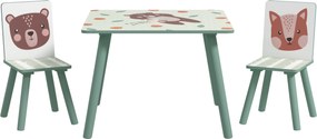 ZONEKIZ Conjunto de Mesa e Cadeiras para Crianças de 3 Peças Mesa Infantil com 2 Cadeiras Conjunto de Móveis para Atividades Verde | Aosom Portugal