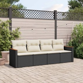 vidaXL 4 pcs conjunto de sofás para jardim c/ almofadões vime PE preto