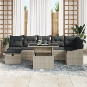 Conjunto de Sofá de 8 Peças para Jardim com Almofadas Marrom Claro Rat
